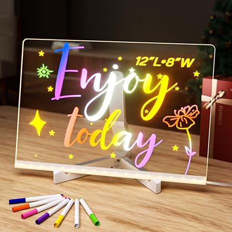 Glowry Rechargeable Doodle Glow LED Note Board, 7-Color Light Modes, Neon Art Dry Erase Light Up Drawing Pad With Built-in Stand.