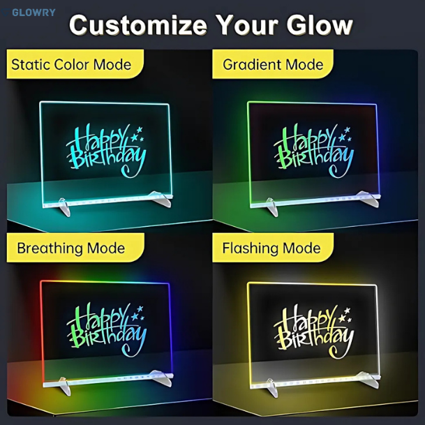 Glowry Rechargeable Doodle Glow LED Note Board, 7-Color Light Modes, Neon Art Dry Erase Light Up Drawing Pad With Built-in Stand.