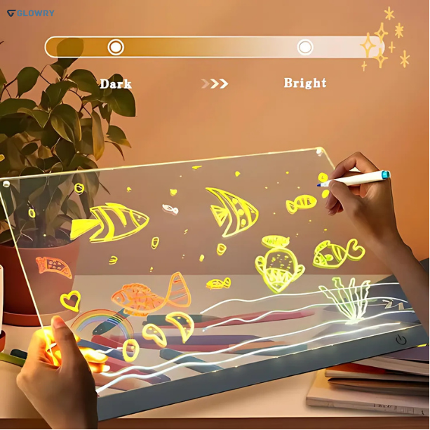 Glowry Rechargeable Doodle Glow LED Note Board, 7-Color Light Modes, Neon Art Dry Erase Light Up Drawing Pad With Built-in Stand.