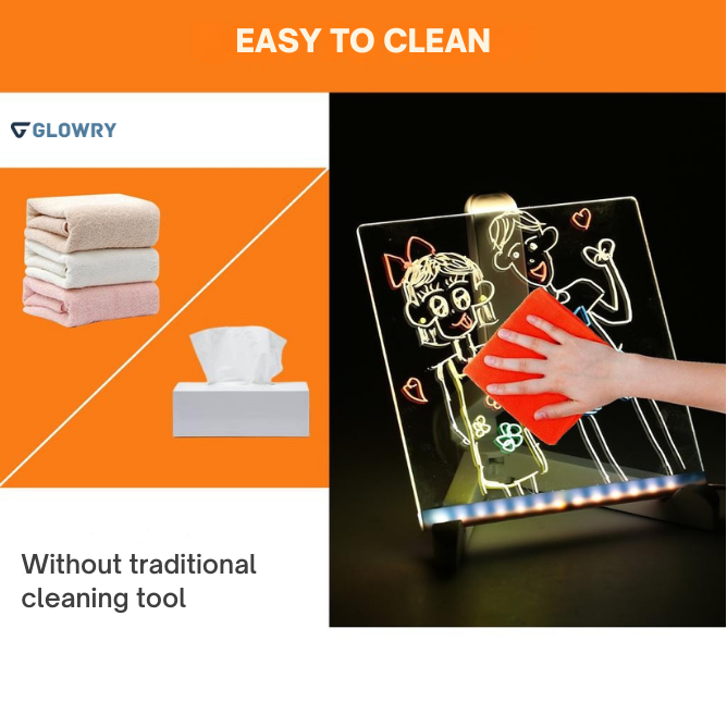 Glowry Rechargeable Doodle Glow LED Note Board, 7-Color Light Modes, Neon Art Dry Erase Light Up Drawing Pad With Built-in Stand.
