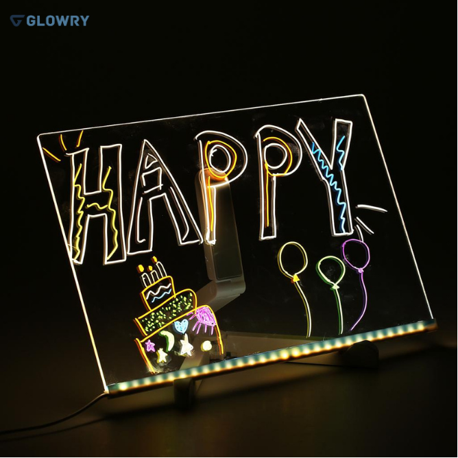 Glowry Rechargeable Doodle Glow LED Note Board, 7-Color Light Modes, Neon Art Dry Erase Light Up Drawing Pad With Built-in Stand.
