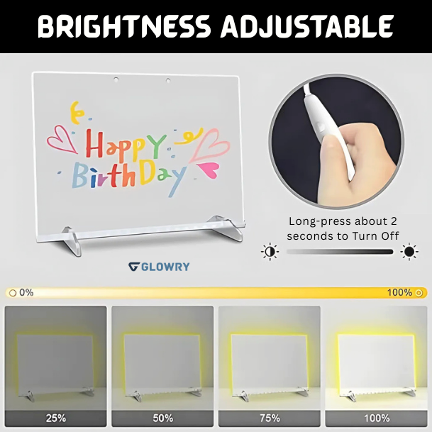 Glowry Rechargeable Doodle Glow LED Note Board, 7-Color Light Modes, Neon Art Dry Erase Light Up Drawing Pad With Built-in Stand.