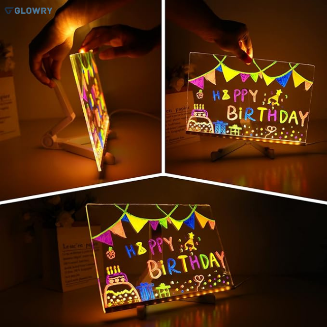 Glowry Rechargeable Doodle Glow LED Note Board, 7-Color Light Modes, Neon Art Dry Erase Light Up Drawing Pad With Built-in Stand.