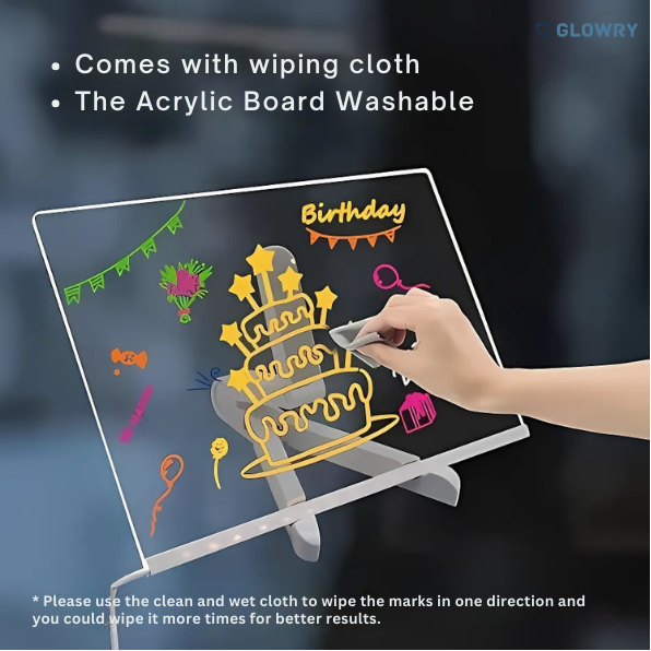Glowry Rechargeable Doodle Glow LED Note Board, 7-Color Light Modes, Neon Art Dry Erase Light Up Drawing Pad With Built-in Stand.